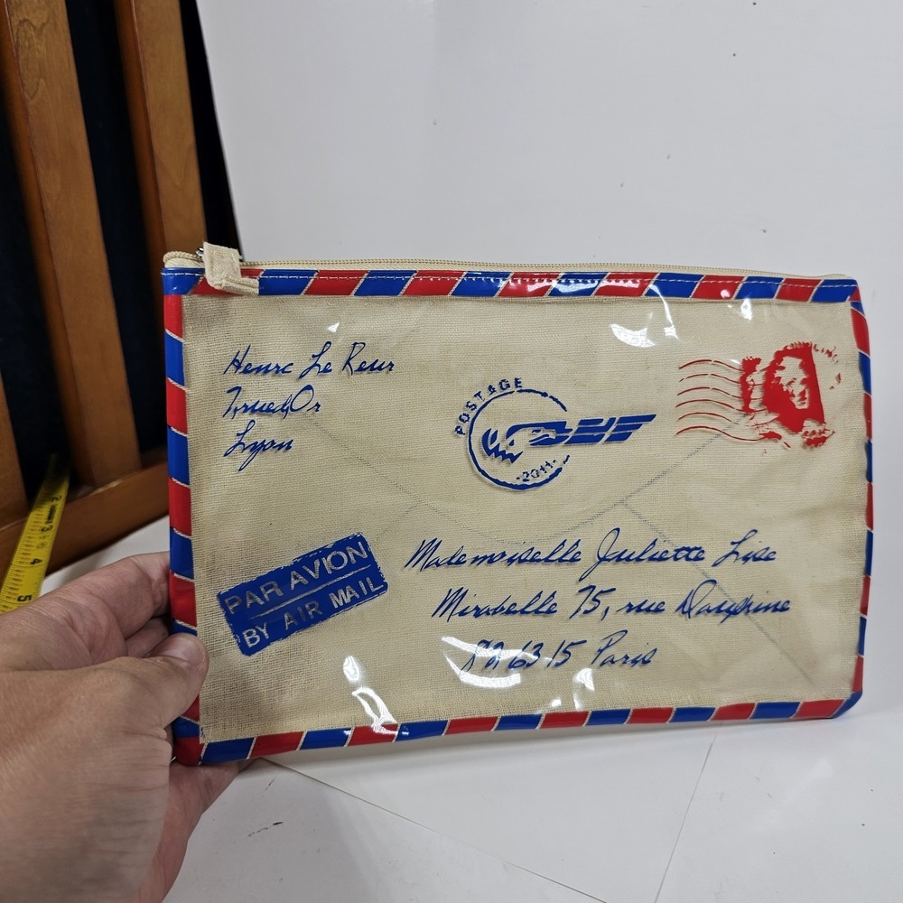 Par Avion Paris Envelope Cosmetic Make Up Bag NEW 9" X 6" Clear Back - Picture 2 of 5